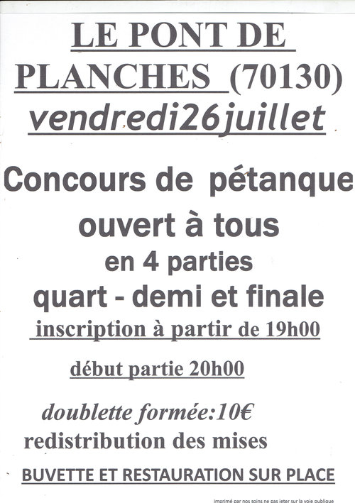 Concours de pétanque en Doublette - Le Pont-de-Planches