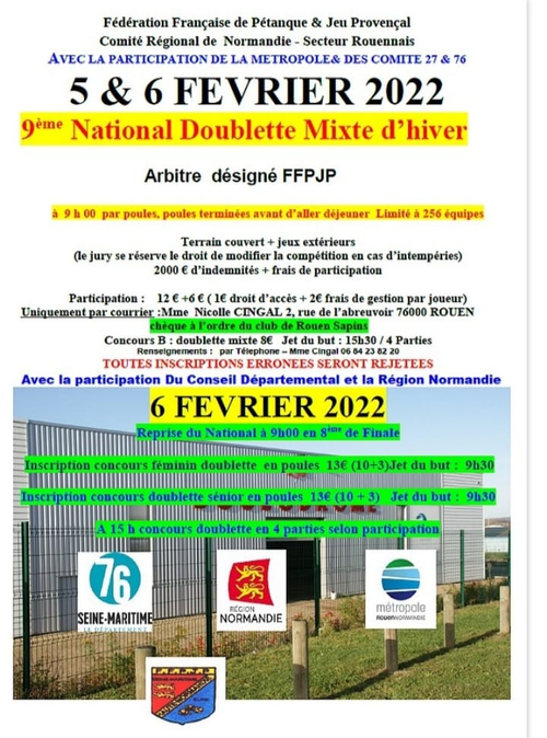 Concours de pétanque en Doublette Mixte - Grand Prix - Rouen