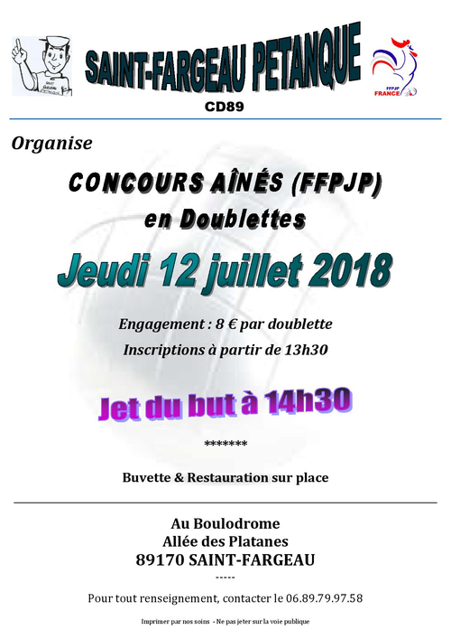 Concours de pétanque en Doublette - Départemental - Saint-Fargeau