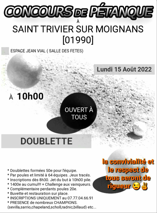 Concours de pétanque en Doublette - Saint-Trivier-sur-Moignans
