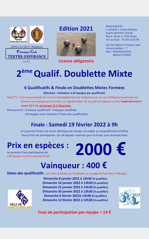 concours de pétanque en Belgique - 7333 Tertre (Saint-Ghislain)