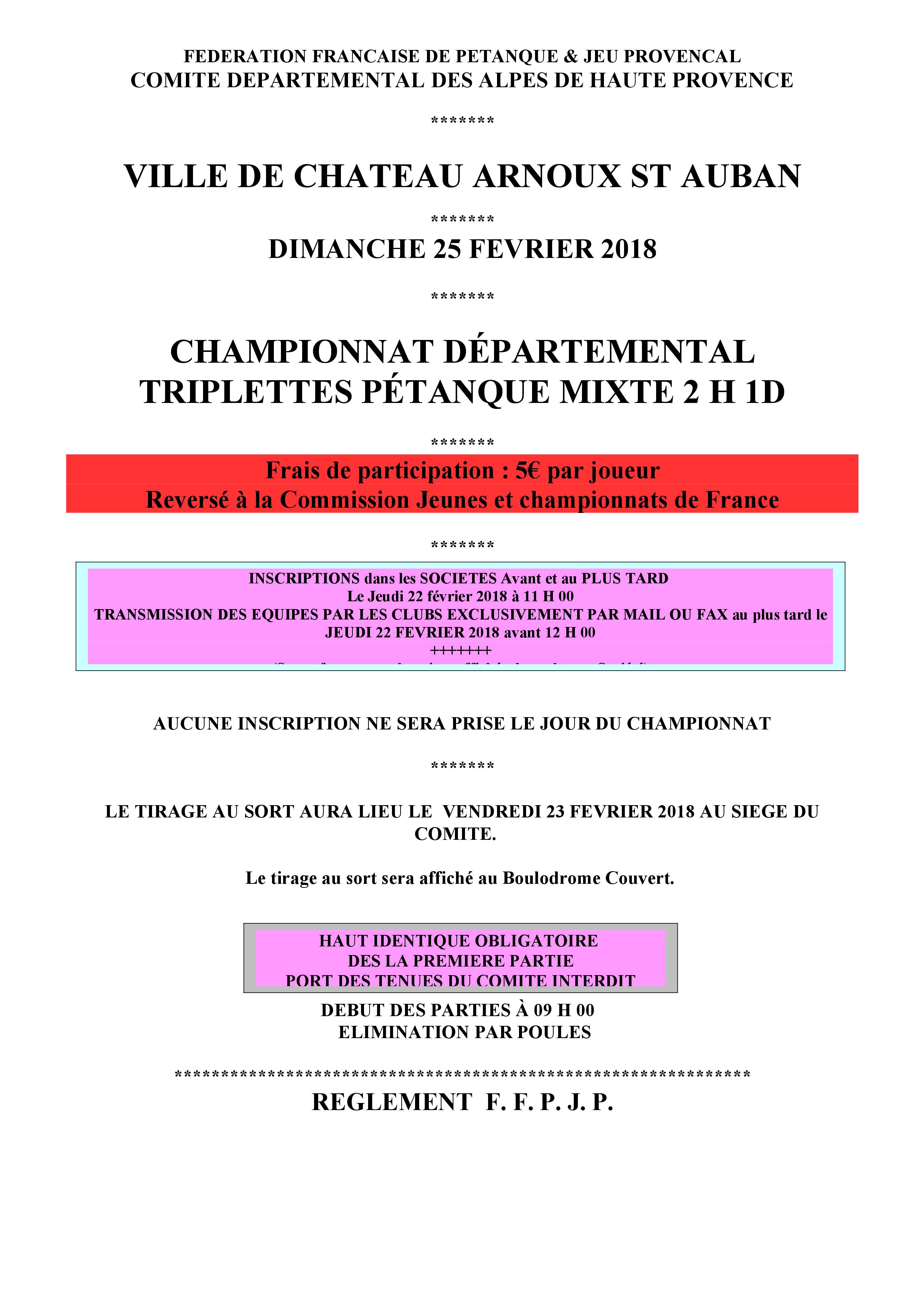 Championnat départemental triplette mixte - Actualité du club de pétanque LA BOULE SISTERONAISE