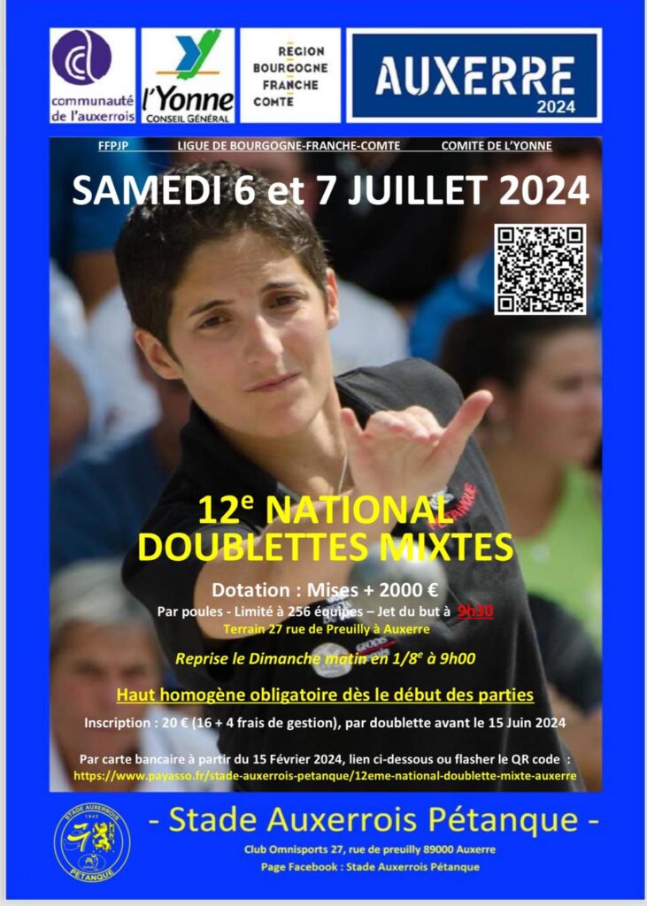Concours en Doublette Mixte le 6 juillet 2024 - Auxerre - 89000