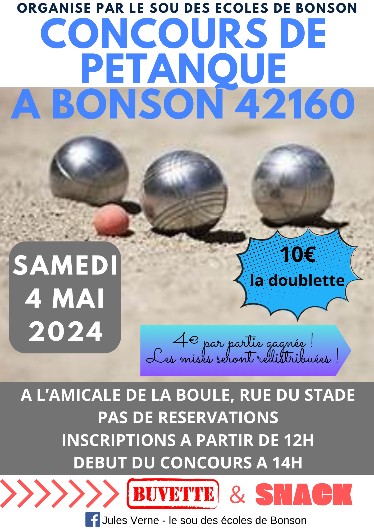 Concours en Doublette le 4 mai 2024 - Bonson - 42160
