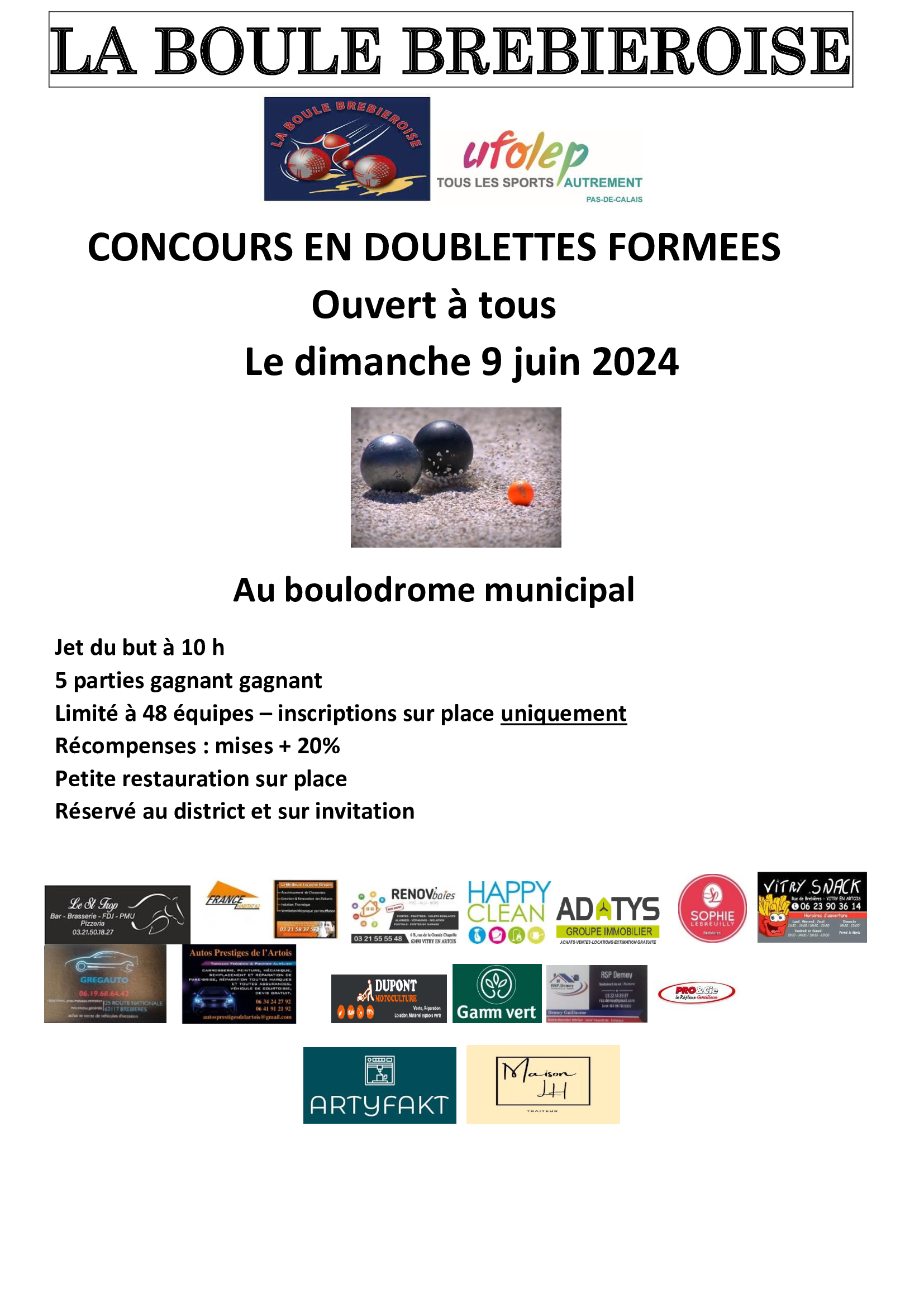 Concours en Doublette le 9 juin 2024 - Brebières - 62117