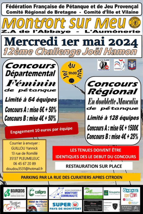 Concours en Doublette le 1 mai 2024 - Montfort-sur-Meu - 35160