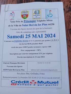 Concours en Triplette Mixte le 25 mai 2024 - Saint-Brevin-les-Pins - 44250