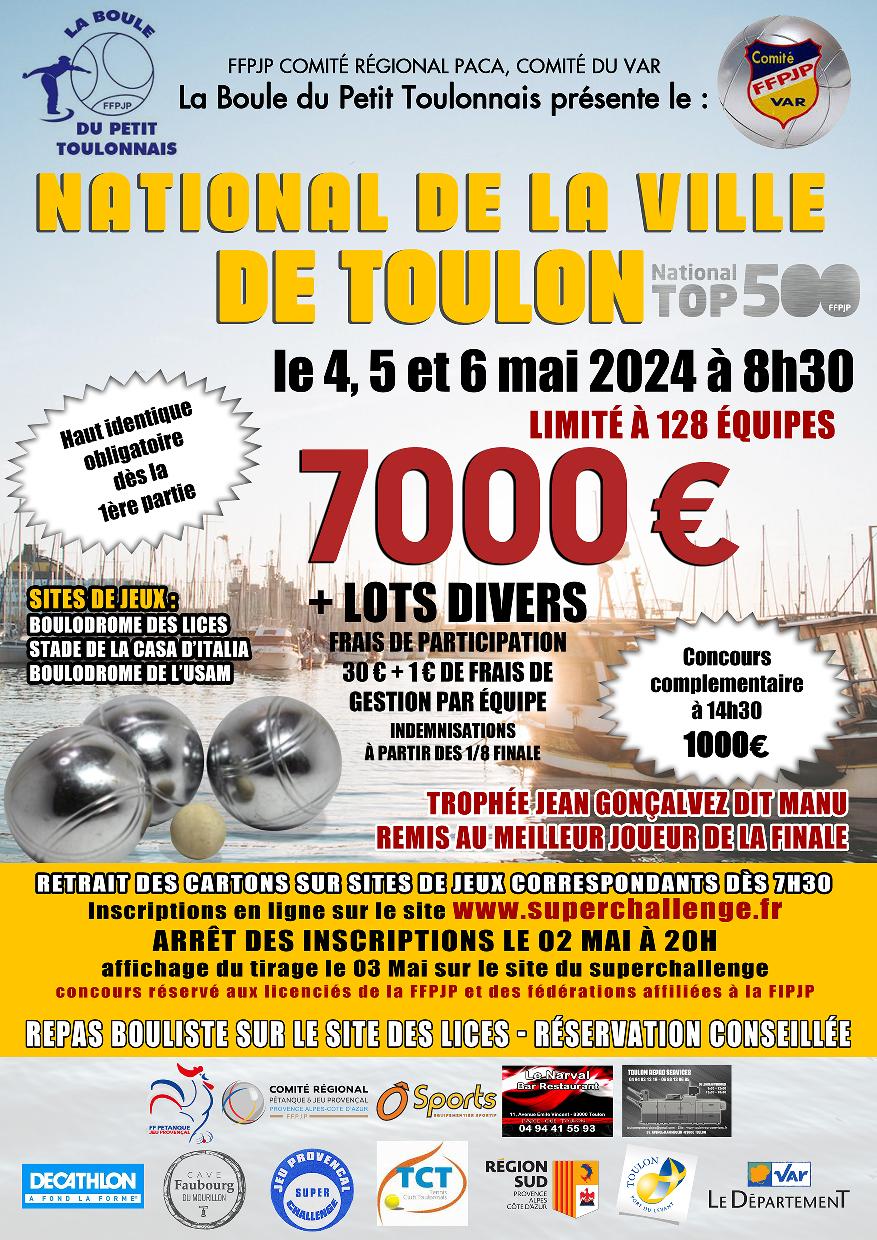 Concours en Triplette le 4 mai 2024 - Toulon - 83000