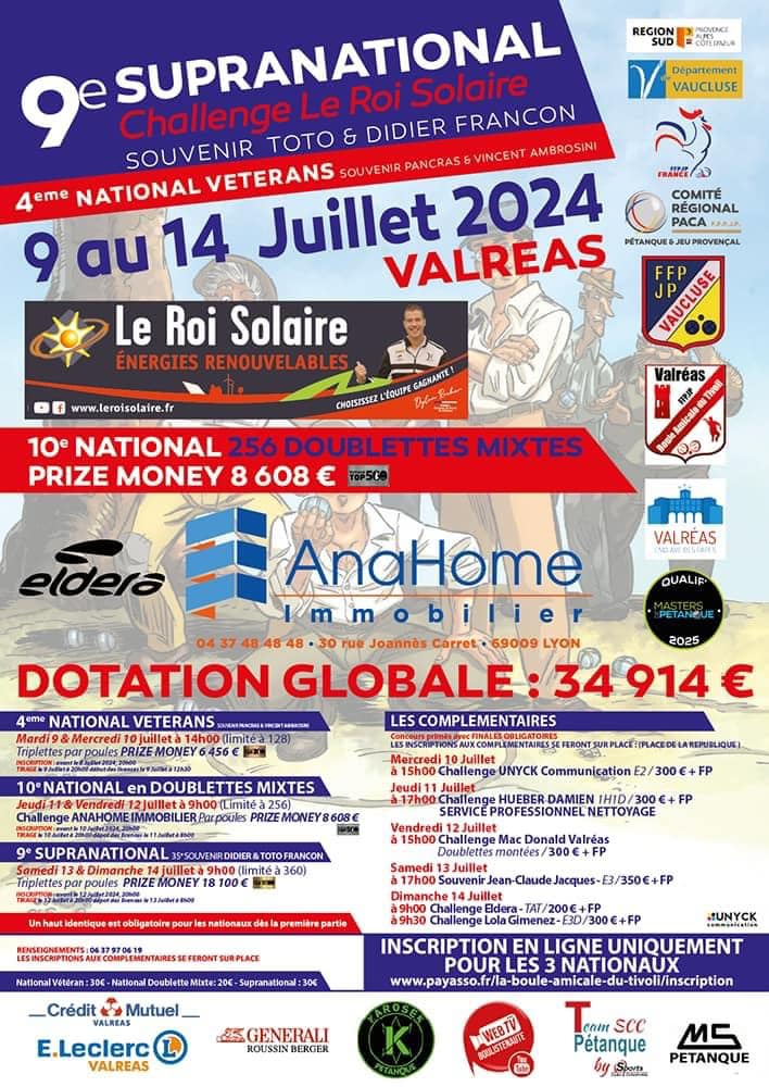 Concours en Doublette Mixte le 11 juillet 2024 - Valréas - 84600