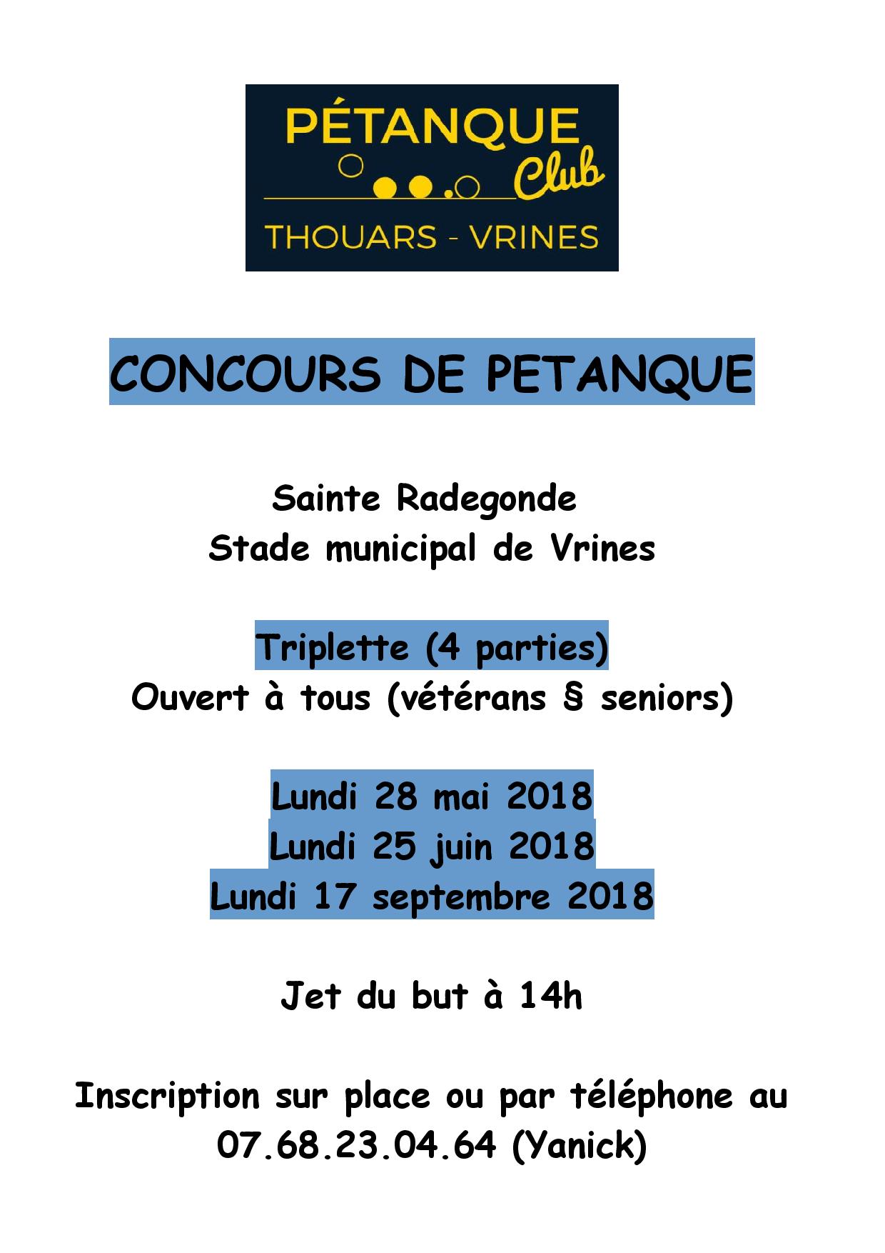 Concours de pétanque triplette ouvert à tous (vétérans § seniors) - Evènement du club de pétanque Pétanque club Thouars vrines