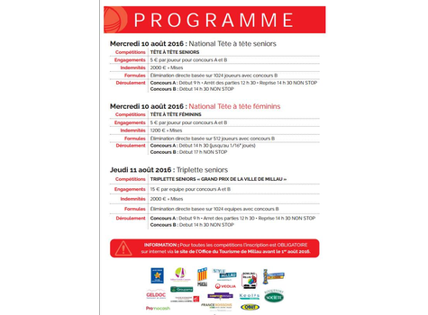Programme Festival International Millau 2016 Pétanque - Actualité petanque generation