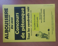 Concours en Doublette le 4 juillet 2025 - Alboussière - 07440