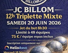 Concours en Triplette Mixte le 20 juin 2026 - BILLOM