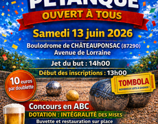 Concours en Doublette le 13 juin 2026 - Châteauponsac - 87290