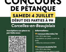 Concours en Doublette le 4 juillet 2026 - Corcelles-en-Beaujolais - 69220