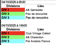 Concours en En équipe le 4 octobre 2026 - En fonction de la division. Voir détail.