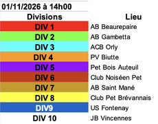 Concours de pétanque Officiel Masculin - En fonction de la division. Voir détail.