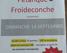 Concours en Doublette le 14 septembre 2025 - Froideconche - 70300