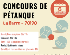 Concours en Doublette le 6 septembre 2025 - La Barre - 70190