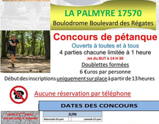 Concours en Doublette le 12 juillet 2026 - Les Mathes - 17570