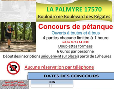 Concours en Doublette le 16 juillet 2026 - Les Mathes - 17570