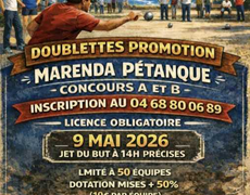 Concours en Doublette le 9 mai 2026 - MARENDA PETANQUE CANET