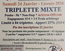 Concours en Triplette Mixte le 24 janvier 2026 - Villemade