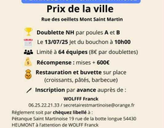 Concours en Doublette le 13 juillet 2025 - Mont-Saint-Martin - 54350