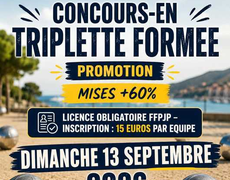 Concours en Triplette le 13 septembre 2026 - PETANQUEURS CRU BANYULS