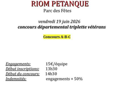 Concours en Triplette le 19 juin 2026 - RIOM