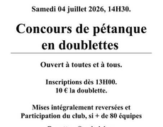 Concours en Doublette le 4 juillet 2026 - Saint-Prest - 28300