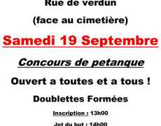 Concours en Doublette le 19 septembre 2026 - Saulzoir - 59227