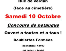 Concours en Doublette le 10 octobre 2026 - Saulzoir - 59227