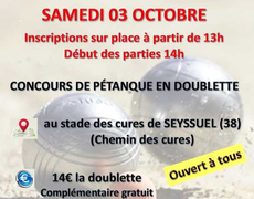 Concours en Doublette le 3 octobre 2026 - Seyssuel - 38200