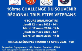 Concours de pétanque Officiel Vétéran en Triplette le 14 avril 2026 - Lieu à définir (31) - Haute Garonne - 31