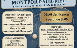 Concours de pétanque Ouvert à tous vétéran en Doublette le 15 octobre 2026 - Montfort-sur-Meu - Ille-et-Vilaine - 35