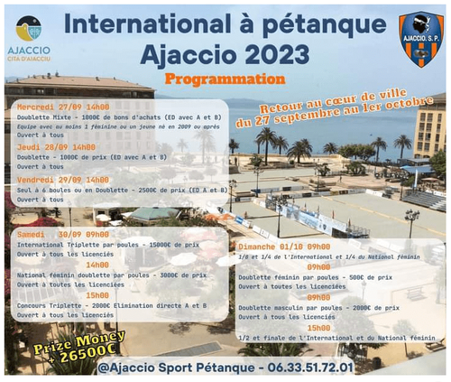 Concours de pétanque en Triplette - National TOP 300 - ajaccio