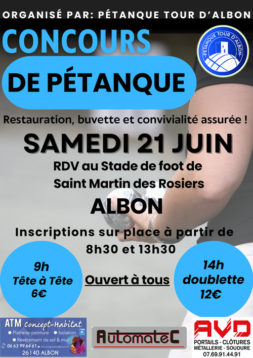 Concours de pétanque en Tête à tête - Albon
