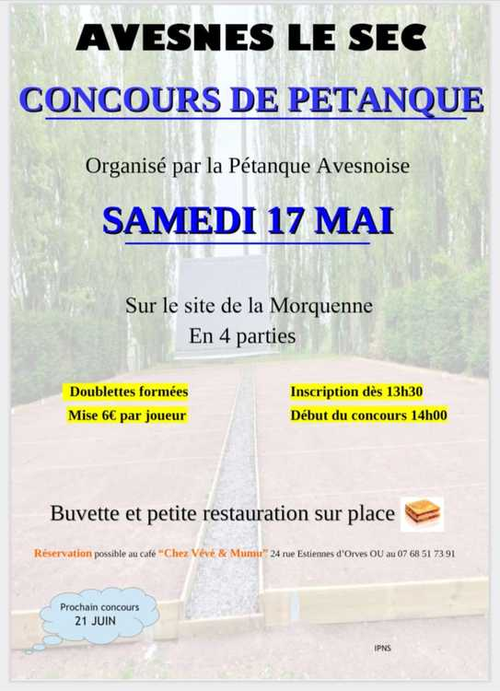 Concours de pétanque en Doublette - Avesnes-le-Sec