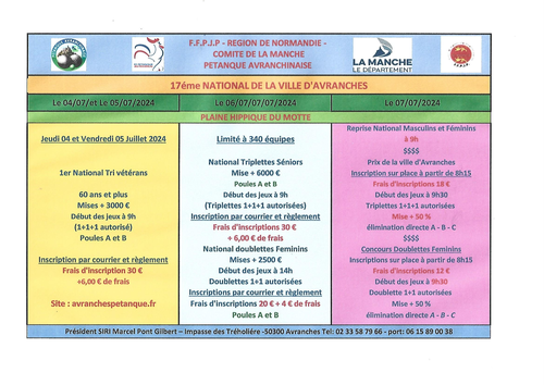 Concours de pétanque en Triplette - National TOP 500 - Avranches