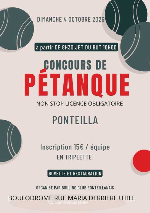 Concours de pétanque en Triplette - Grand Prix - BOULING CLUB PONTEILLA
