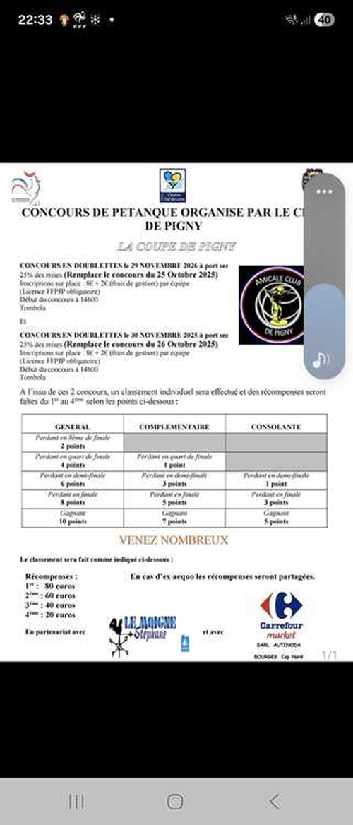 Concours de pétanque en Doublette - Bourges