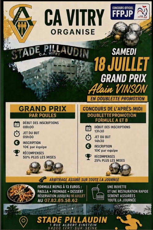 Concours de pétanque en Doublette - Grand Prix - CA Vitry