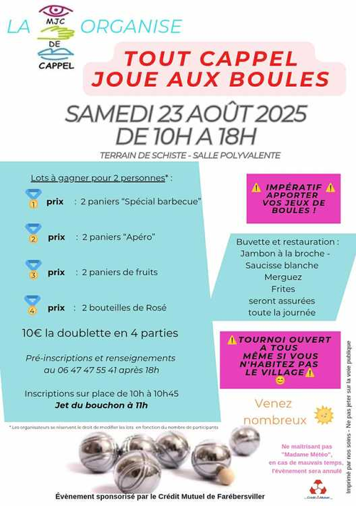 Concours de pétanque en Doublette - Cappel