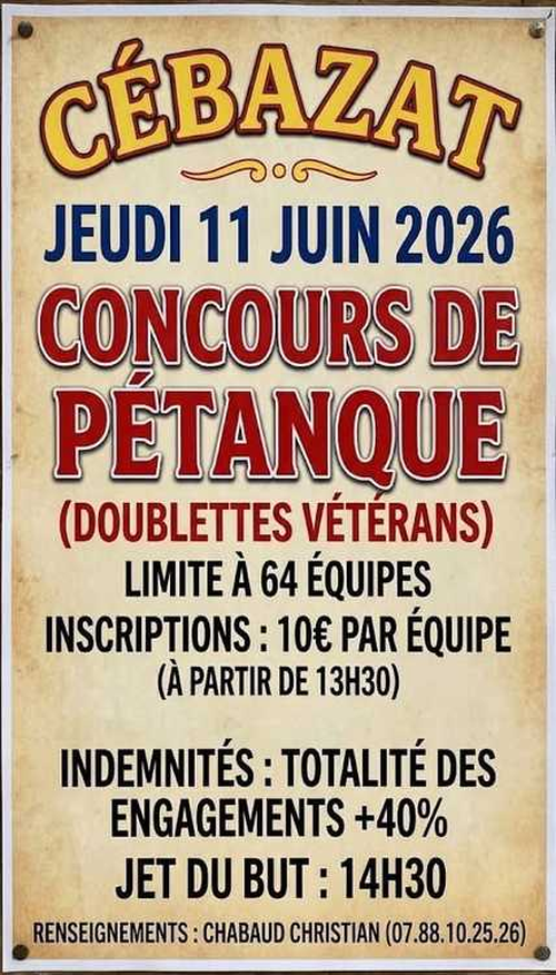Concours de pétanque en Doublette - Départemental - CEBAZAT