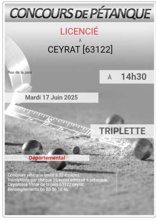 Concours de pétanque en Triplette - Ceyrat