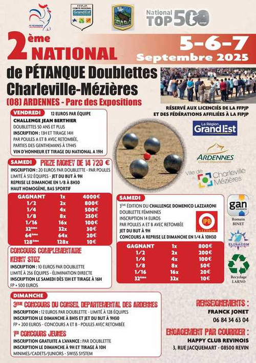 Concours de pétanque en Doublette - National TOP 500 - Charleville-Mézières