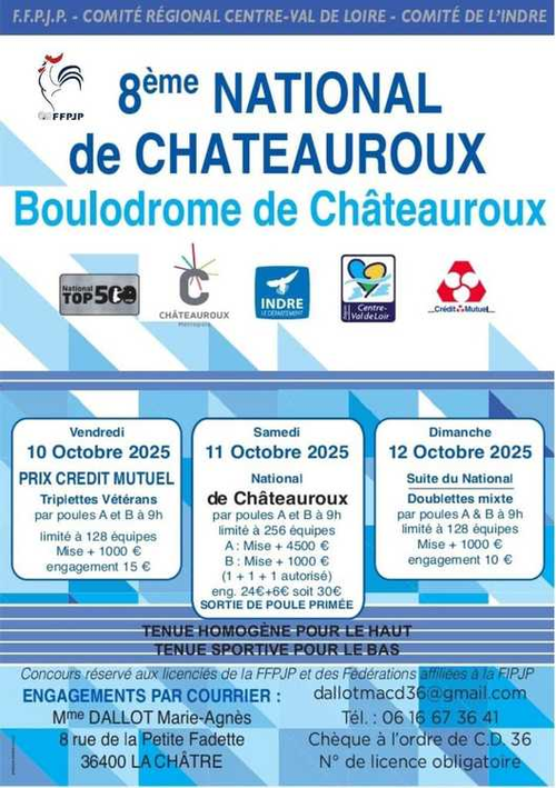 Concours de pétanque en Triplette - National TOP 500 - Châteauroux