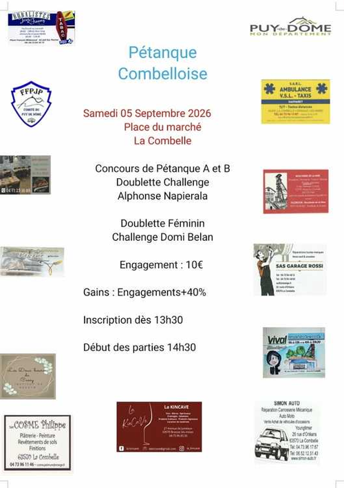 Concours de pétanque en Doublette - Départemental - COMBELLOISE