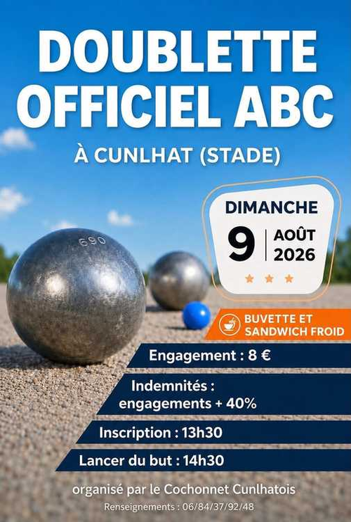 Concours de pétanque en Doublette - Départemental - CUNLHAT